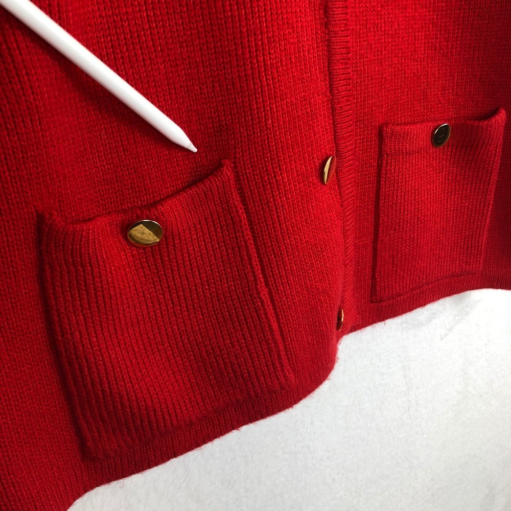 VTG Mark Fore & Strike Cardigan Sz 38 Red Acrylic Gold Buttons Pockets Sweater - Picture 4 of 9
